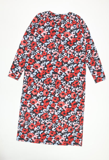 Monki Women's Red Floral Long Sleeve Dress Size 12