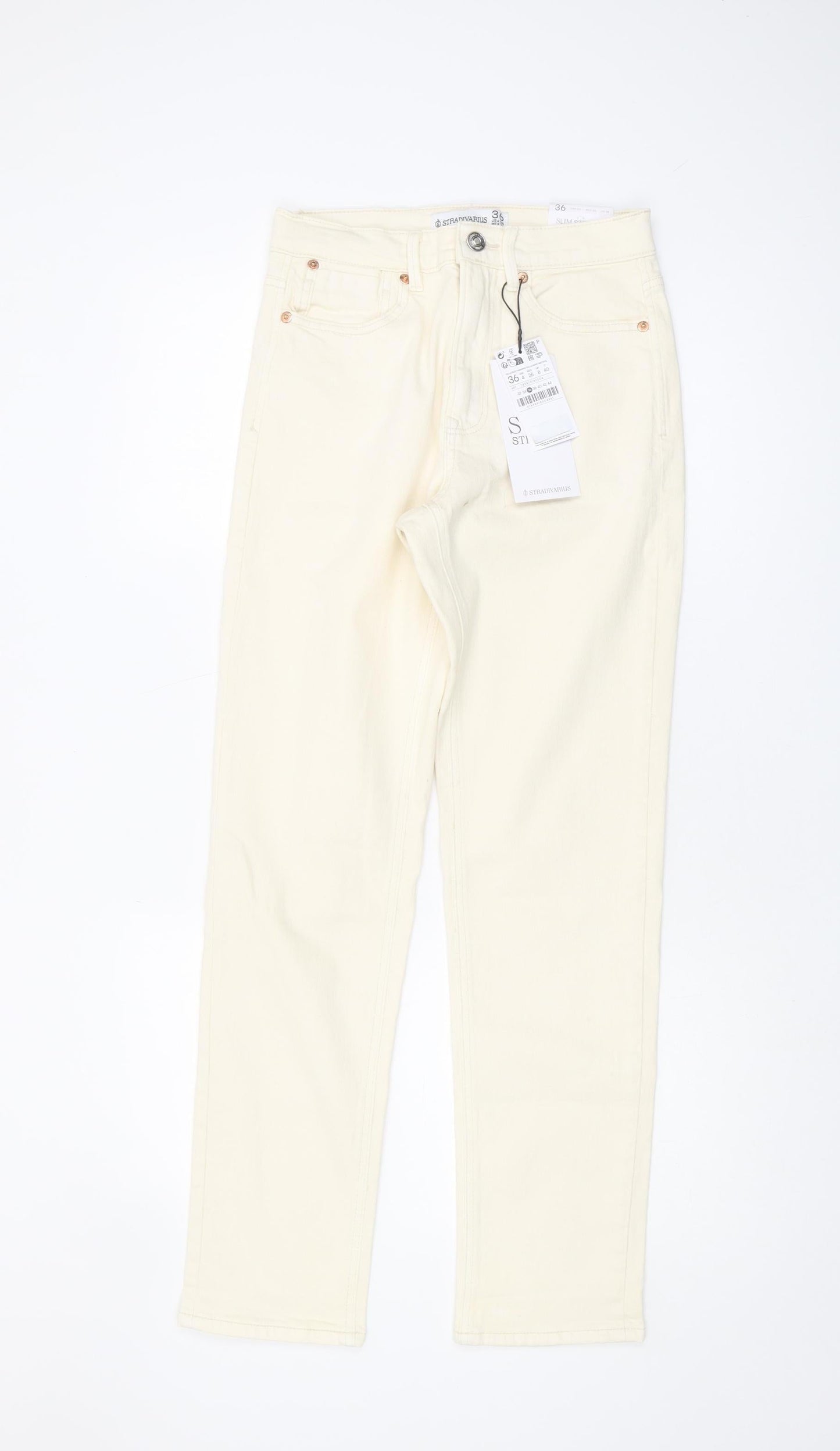 Womens UK Size 8 Stradivarius Slim Fit Straight Ivory Jeans