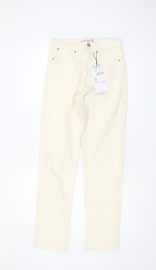 Womens UK Size 8 Stradivarius Slim Fit Straight Ivory Jeans