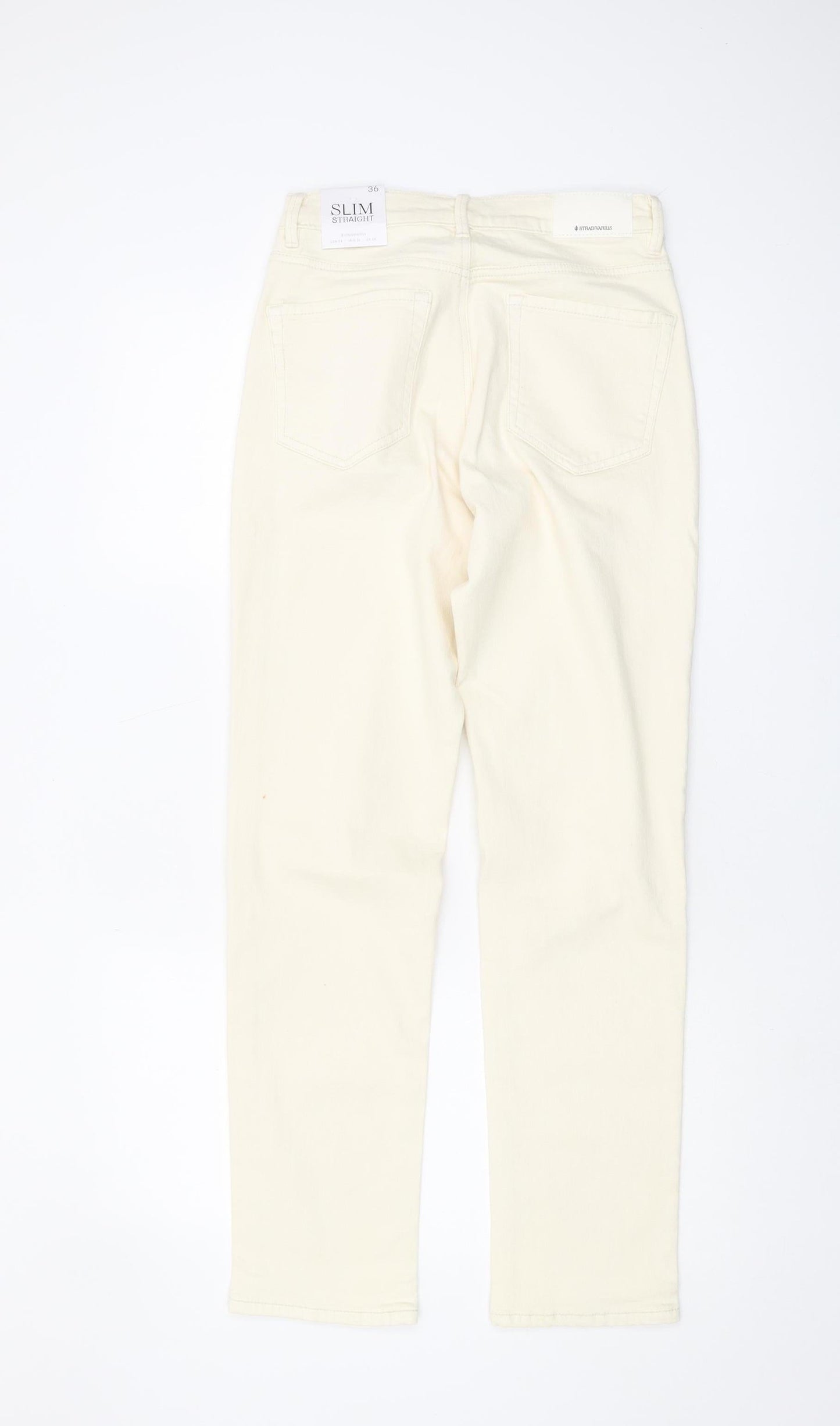 Womens UK Size 8 Stradivarius Slim Fit Straight Ivory Jeans