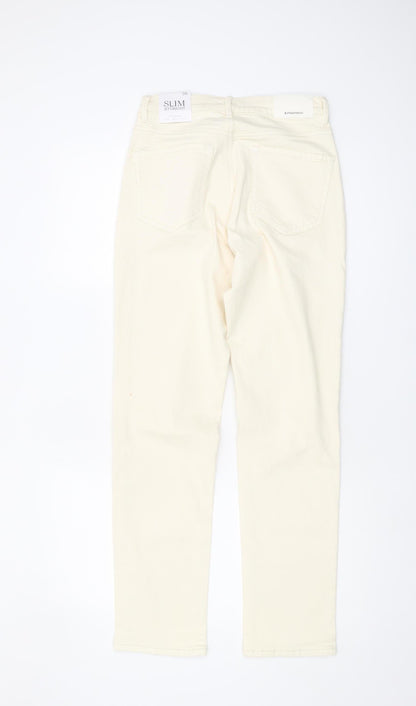 Womens UK Size 8 Stradivarius Slim Fit Straight Ivory Jeans