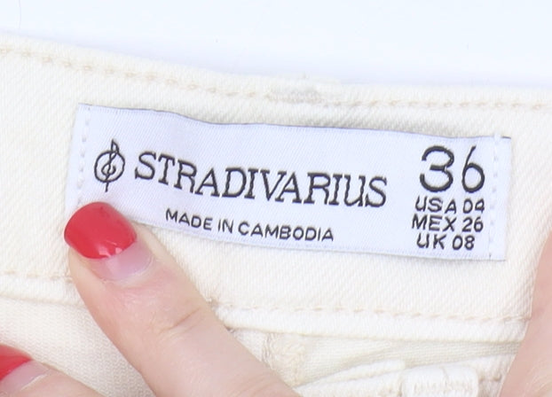 Womens UK Size 8 Stradivarius Slim Fit Straight Ivory Jeans