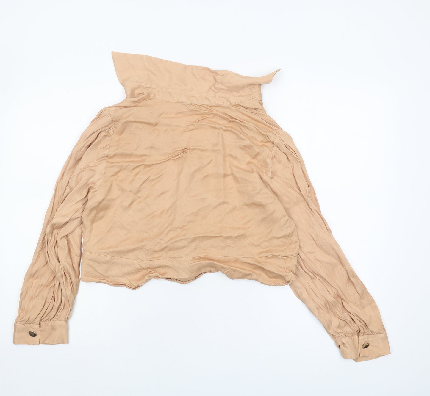 Womens UK Size 12 Zara Beige Cropped Button-Up