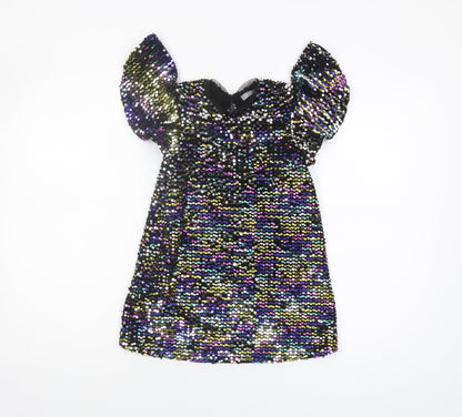 Next Girls Multicoloured Sequin Party Dress, 5 Years, Puff Sleeve