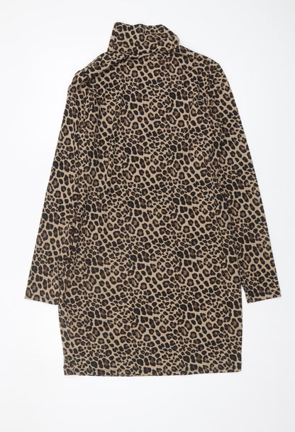New Look Women's Brown Long Sleeve Leopard Dress