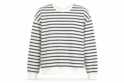 Front view of Kiabi unisex white striped crew neck sweatshirt m