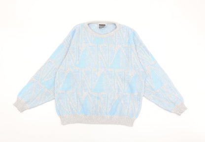 Farah Women's Blue Geometric Pullover Jumper, Medium