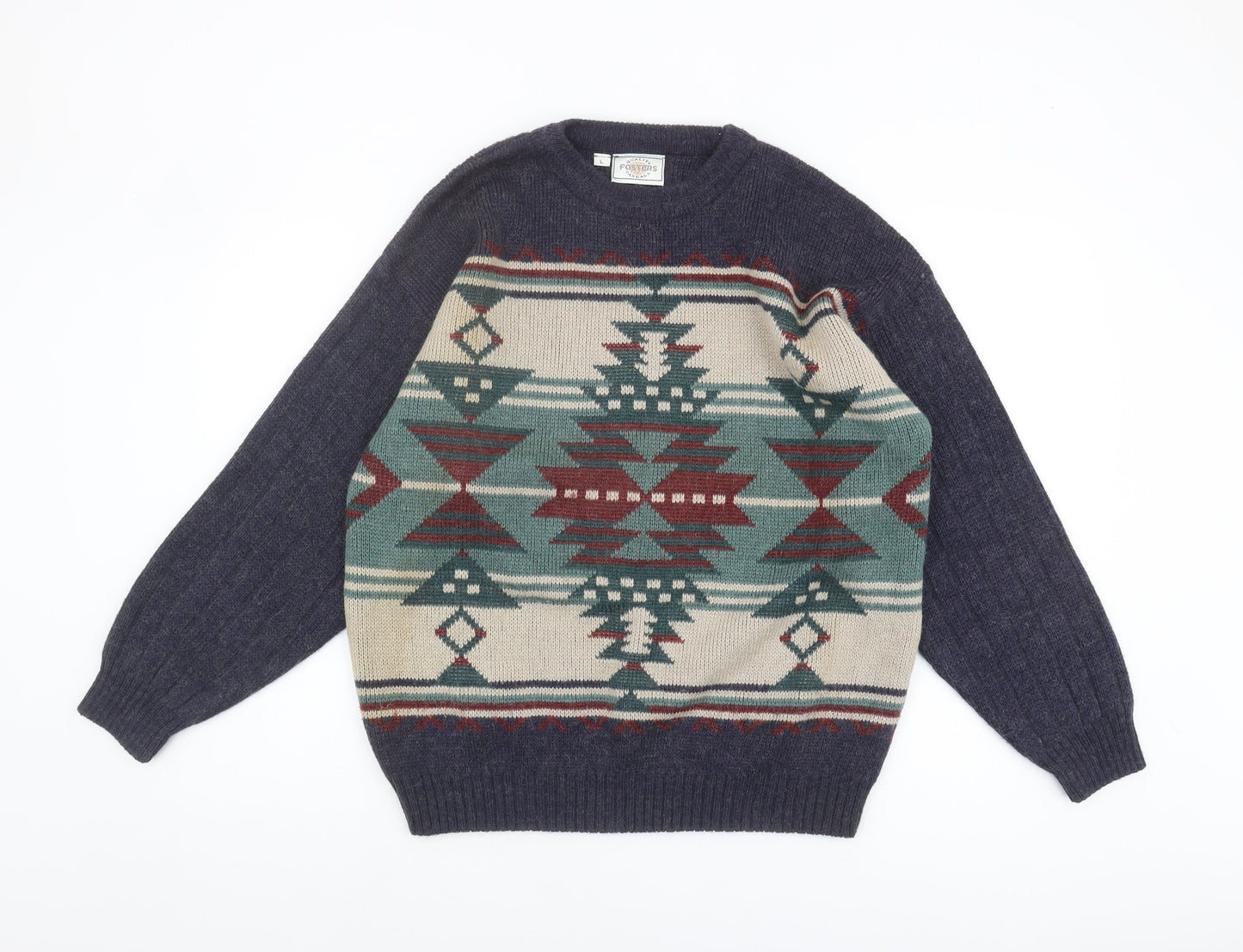 Fosters Men's Multicoloured Wool Jumper L with Aztec Design