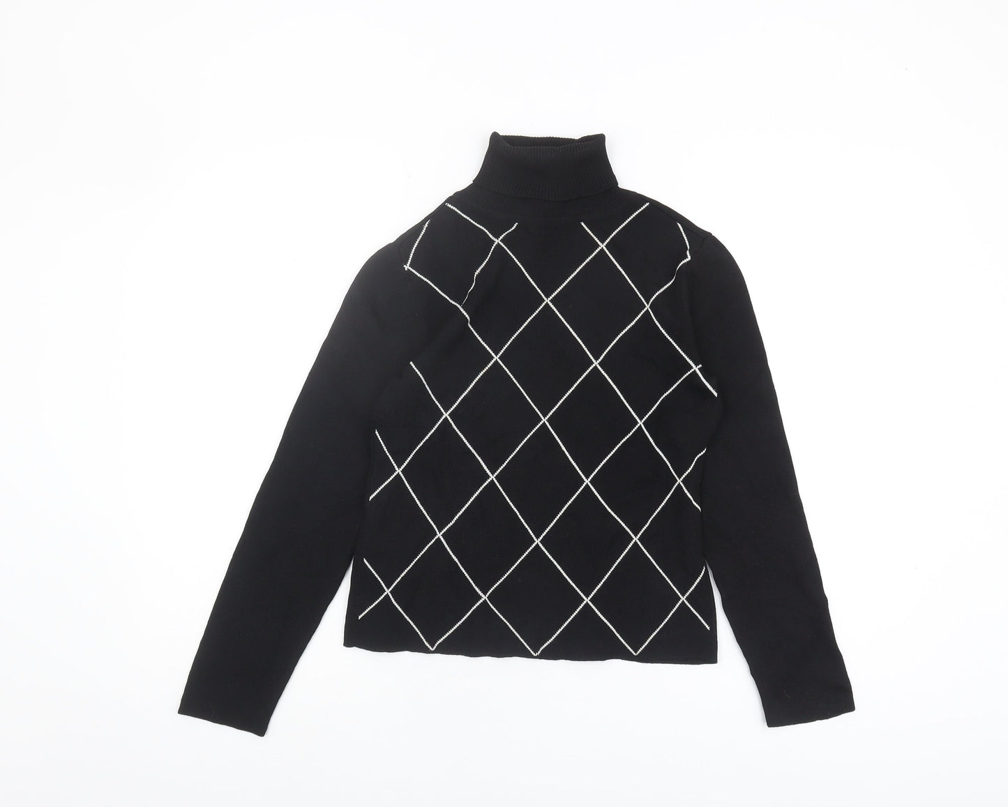 Style&Co Women's Black Argyle Roll Neck Jumper Petite