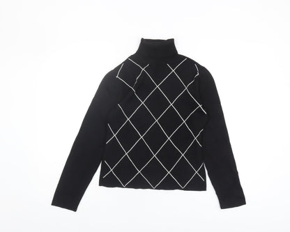 Style&Co Women's Black Argyle Roll Neck Jumper Petite
