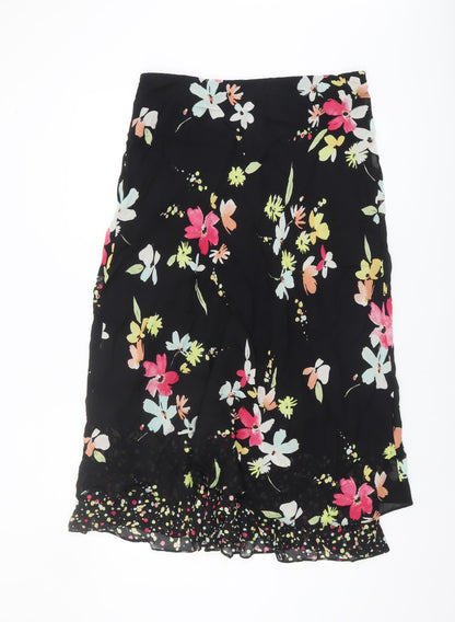 Kiass Collection Women's Black Floral A-Line Skirt Size 14