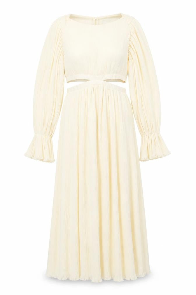 Zara Women's Ivory Flared Sleeve Cut Out Dress