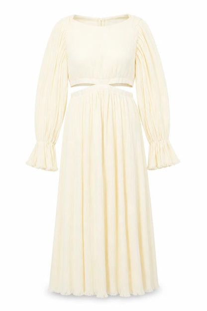 Zara Women's Ivory Flared Sleeve Cut Out Dress