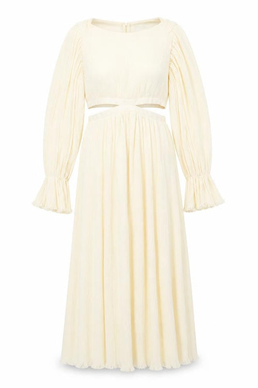 Zara Women's Ivory Flared Sleeve Cut Out Dress