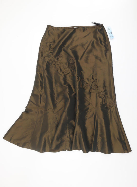 Klass Collection Women's Brown Long Skirt, Size 14, Embroidered