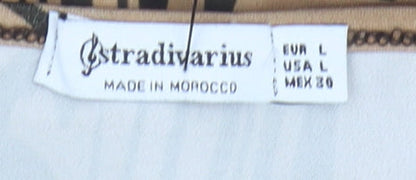 Stradivarius Women's Brown Slip Dress, Size 12 - V-Neck Geometric