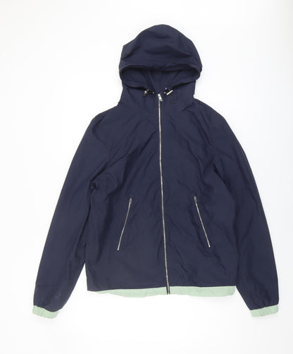 Zara Man Blue Windbreaker Jacket Size S - Hooded, Casual