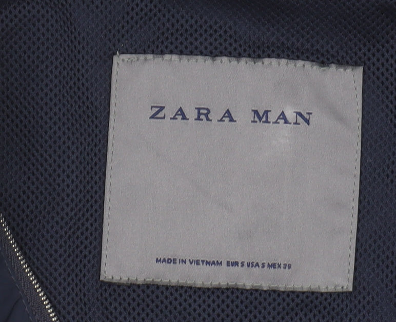 Zara Man Blue Windbreaker Jacket Size S - Hooded, Casual