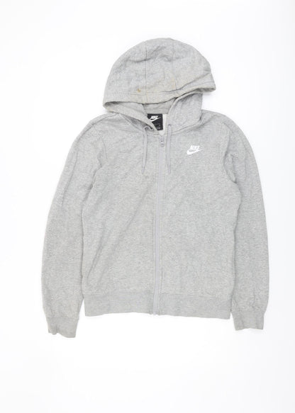 Nike Women’s Grey Full Zip Hoodie S with Logo & Pockets