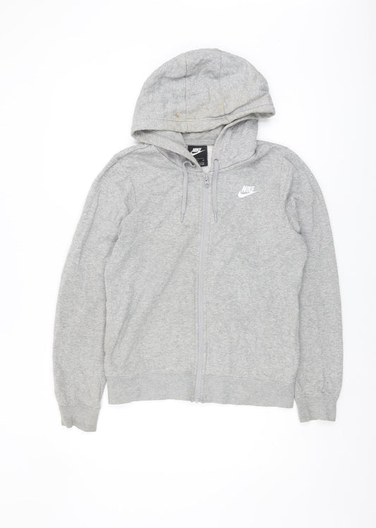 Nike Women’s Grey Full Zip Hoodie S with Logo & Pockets