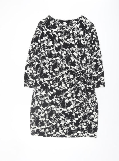 Laura Ashley Women Black Floral Shift Dress Size 10 Casual