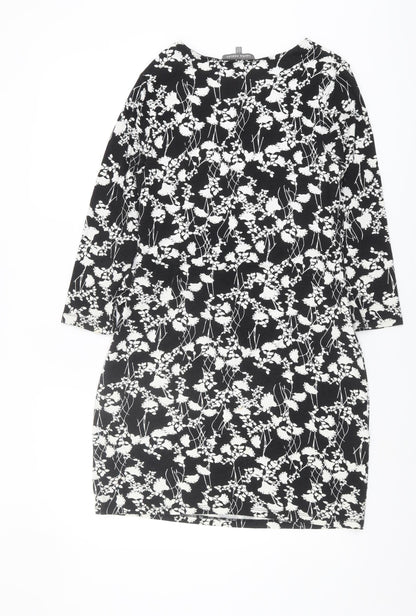 Laura Ashley Women Black Floral Shift Dress Size 10 Casual