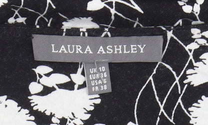 Laura Ashley Women Black Floral Shift Dress Size 10 Casual