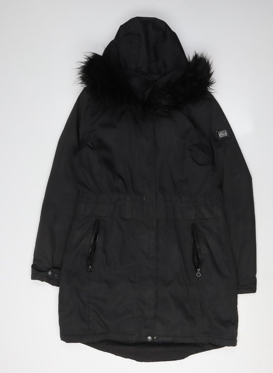 Regatta Women's Black Parka Jacket, Size 12, Fur Trim, Autumn/Winter