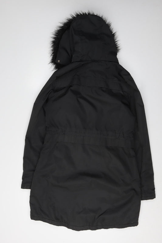 Regatta Women's Black Parka Jacket, Size 12, Fur Trim, Autumn/Winter