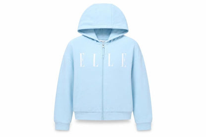 Front view of ELLE girls’ blue hoodie, size 10-11, full zip cotton blend