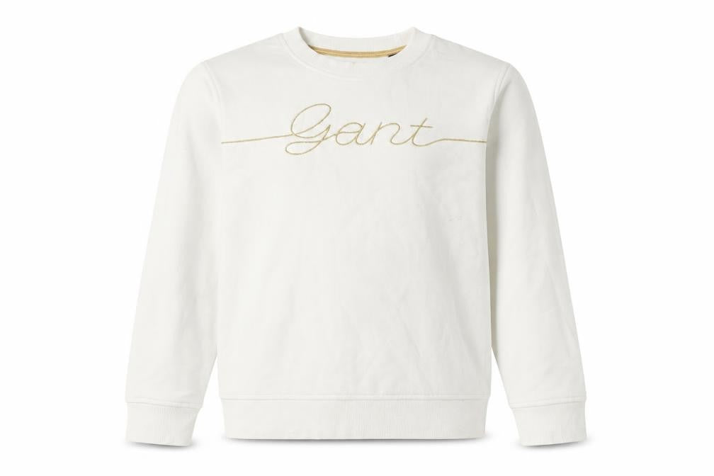 Front view of GANT girls’ white pullover sweatshirt 13-14y long sleeve