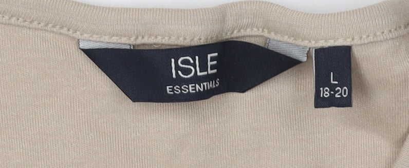 ISLE Women's Beige T-Shirt L Round Neck Casual