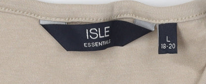 ISLE Women's Beige T-Shirt L Round Neck Casual