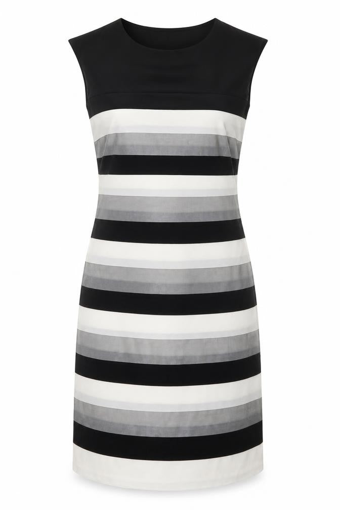 Principles Black Striped Sheath Dress, Size 10 - Elegant Style