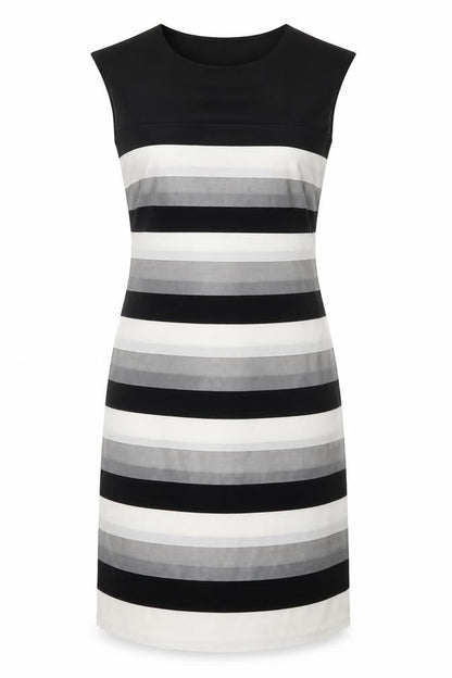 Principles Black Striped Sheath Dress, Size 10 - Elegant Style