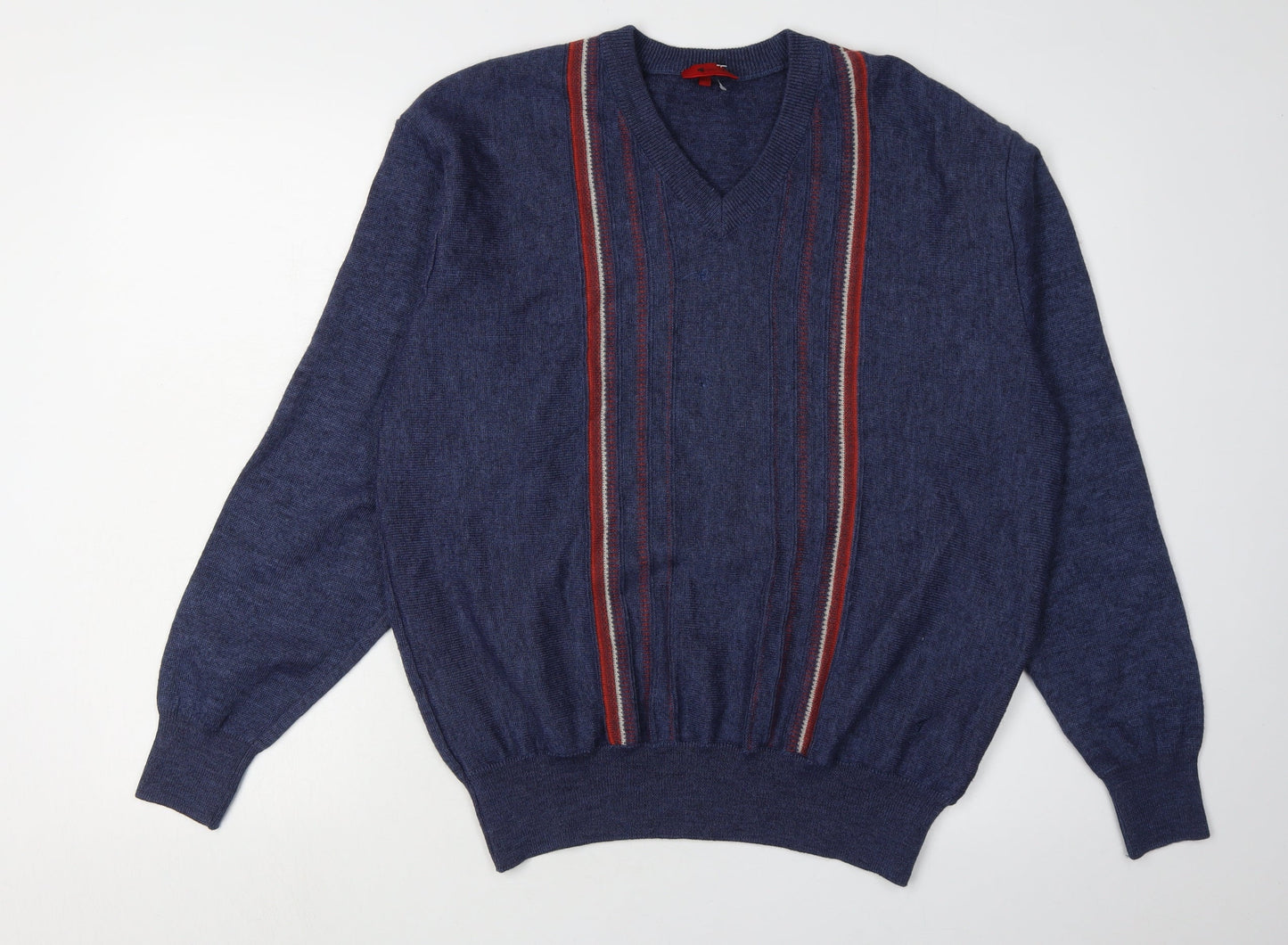 Gabicci Men's Blue XL V-Neck Cable-Knit Jumper