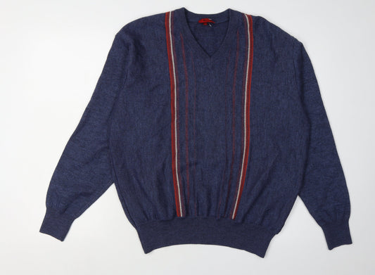 Gabicci Men's Blue XL V-Neck Cable-Knit Jumper