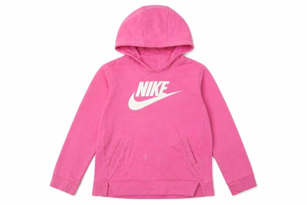 Front view of Nike girls’ pink pullover hoodie - m | casual & comfy