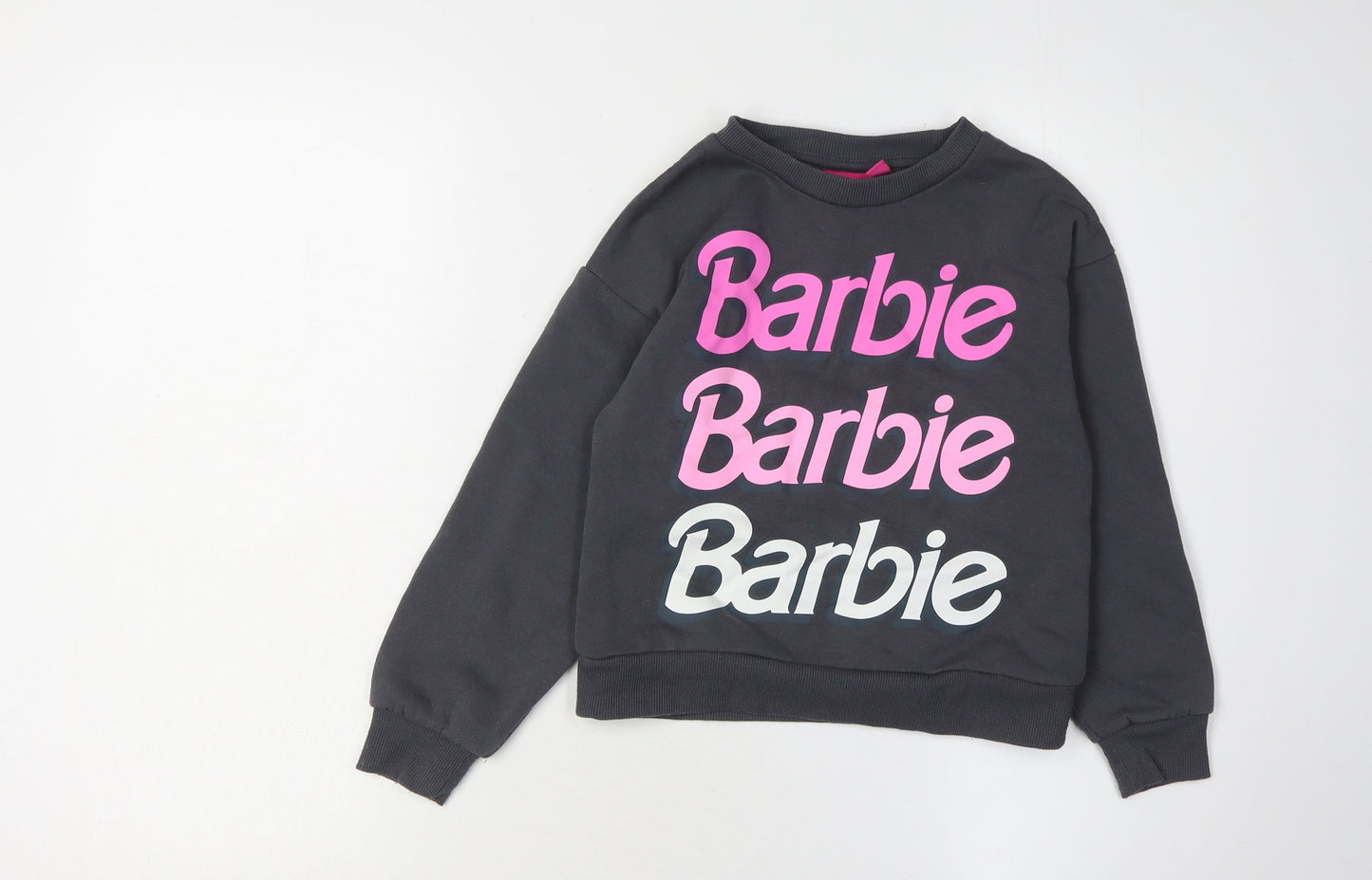Barbie Girls Black Pullover Sweatshirt 7-8 Years Logo Print