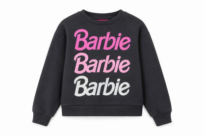 Front view of Barbie girls’ black pullover sweatshirt 7-8 years logo print