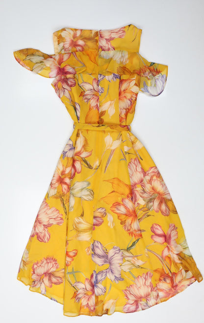 Roman Women's Yellow Floral A-Line Hi-Low Dress
