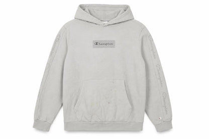 Front view of Champion boys’ grey 2xl pullover hoodie with logo