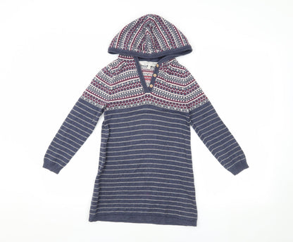 Fat Face Girls Blue Fair Isle Knit Hoodie 6-7 Years