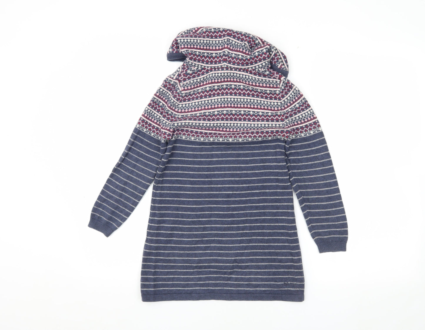 Fat Face Girls Blue Fair Isle Knit Hoodie 6-7 Years
