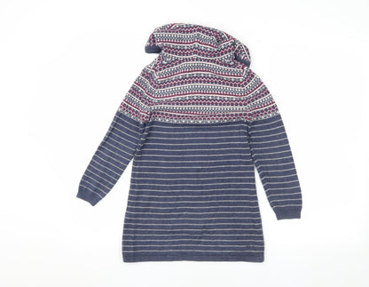 Fat Face Girls Blue Fair Isle Knit Hoodie 6-7 Years