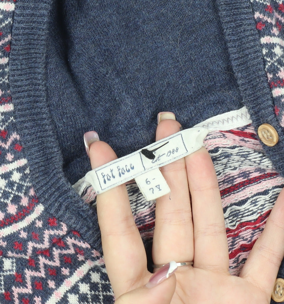 Fat Face Girls Blue Fair Isle Knit Hoodie 6-7 Years