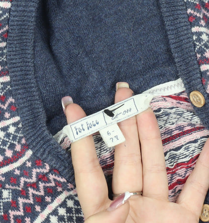 Fat Face Girls Blue Fair Isle Knit Hoodie 6-7 Years