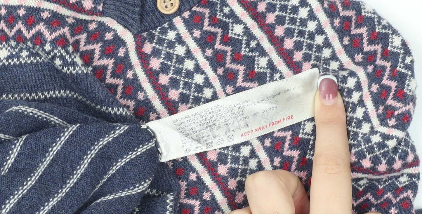 Fat Face Girls Blue Fair Isle Knit Hoodie 6-7 Years
