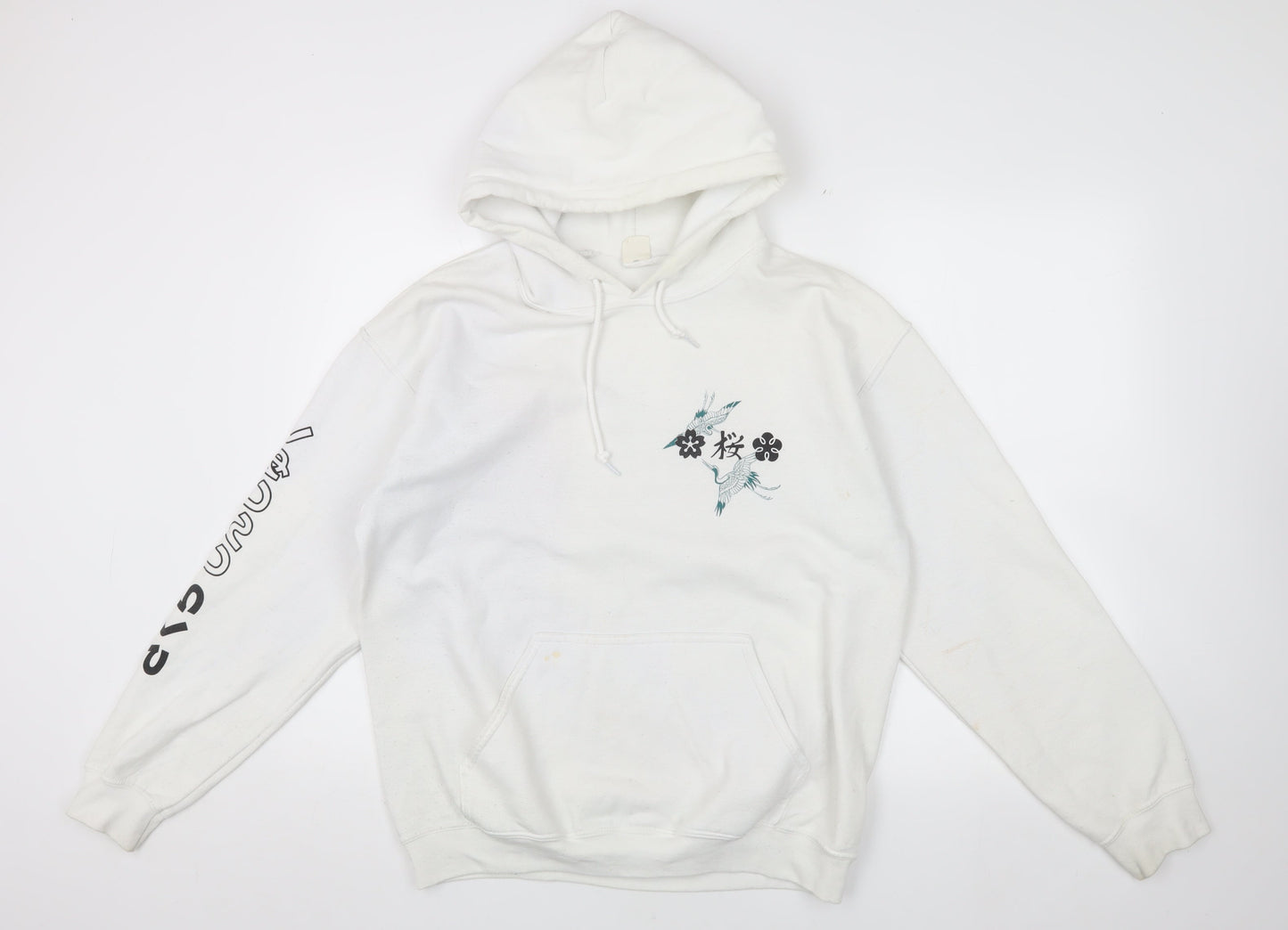 Urban Outfitters Men's S White Pullover Hoodie, Cherry Blossom