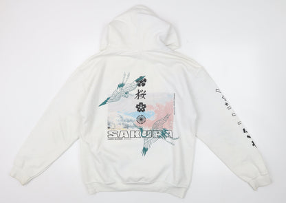 Urban Outfitters Men's S White Pullover Hoodie, Cherry Blossom